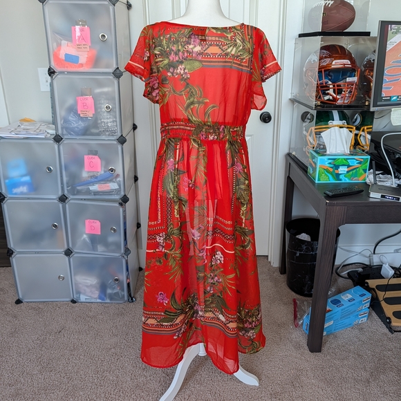 Windsor Red Green Purple Floral High-Low Dress Size Large - Picture 2 of 7